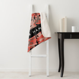 Red and Brown Camouflage Your name Personalise Sherpa Blanket