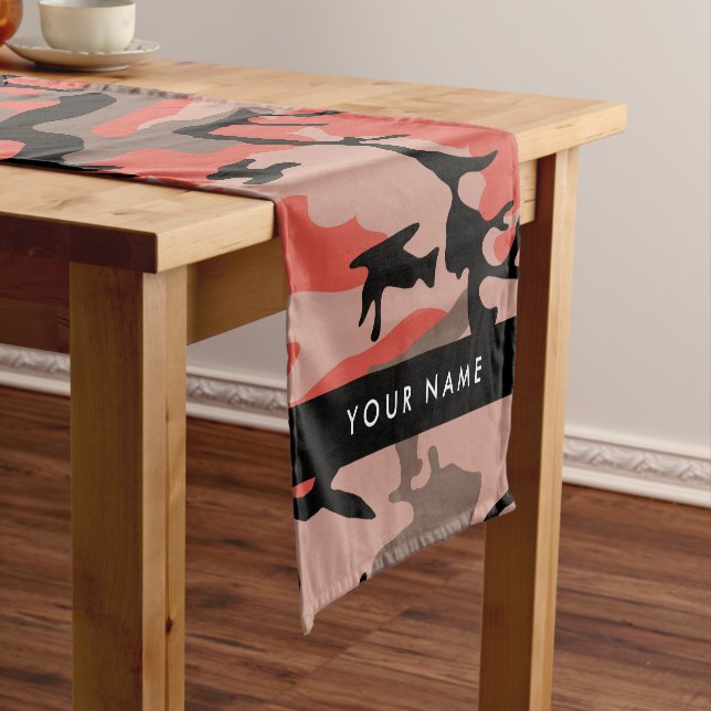 Red and Brown Camouflage Your name Personalise Short Table Runner (In Situ)