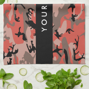 Red and Brown Camouflage Your name Personalise Tea Towel