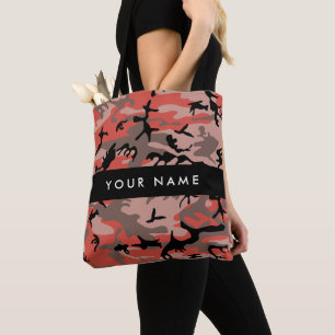 Red and Brown Camouflage Your name Personalise Tote Bag