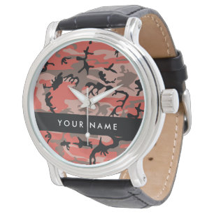 Red and Brown Camouflage Your name Personalise Watch