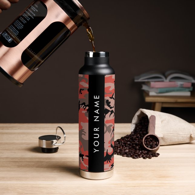 Red and Brown Camouflage Your name Personalise Water Bottle (Coffee)