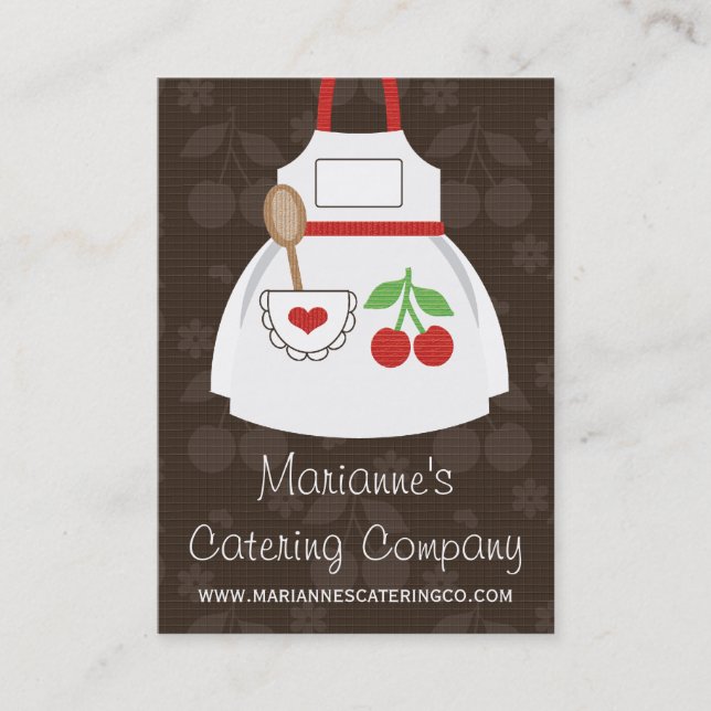Red and Brown Cherry Heart Apron Business Cards (Front)