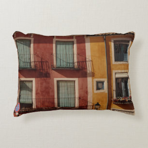 RED AND BROWN CONCRETE BUILDING PHOTOGRAPHY DECORATIVE CUSHION