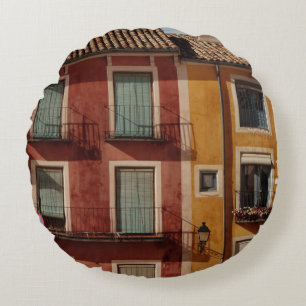 RED AND BROWN CONCRETE BUILDING PHOTOGRAPHY ROUND CUSHION
