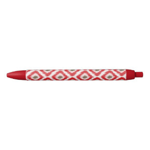 Red And Brown Ikat Pattern Black Ink Pen