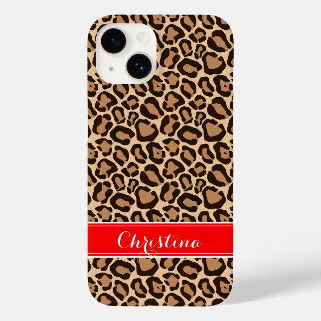 Red and Brown Leopard Print Monogram Case-Mate iPhone Case (Back)