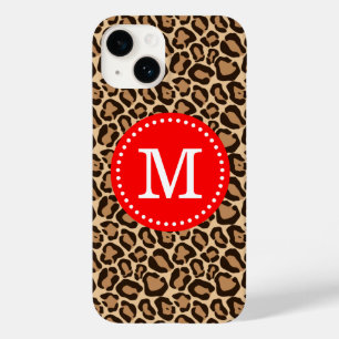 Red and Brown Leopard Print Monogram Case-Mate iPhone 14 Case