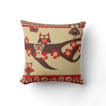 Red and Brown Owls Pillow