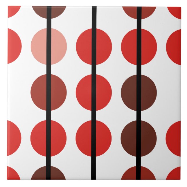 Red and Brown Polka Dot Stripe Pattern Ceramic Tile (Front)
