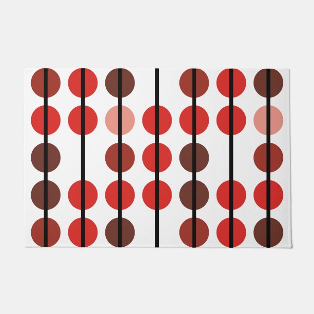 Red and Brown Polka Dot Stripe Pattern Doormat (Front)