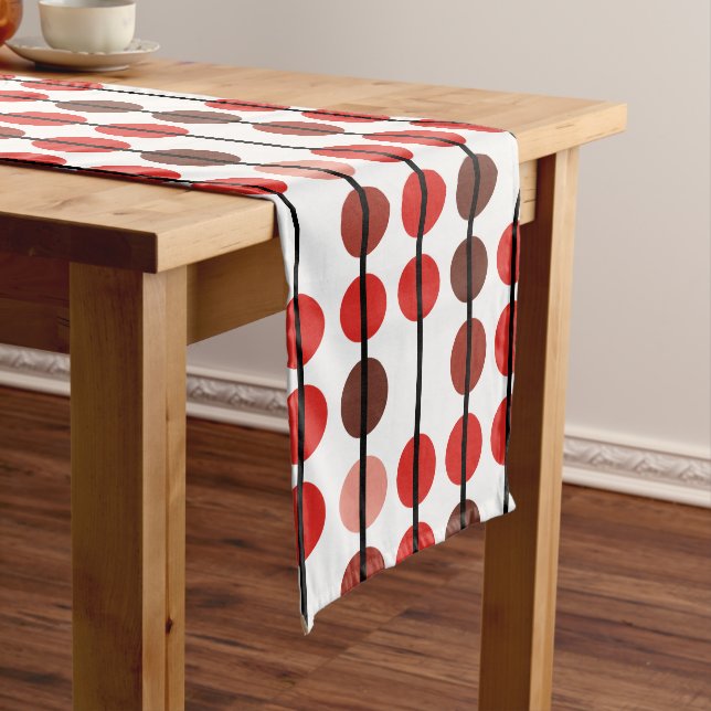 Red and Brown Polka Dot Stripe Pattern Medium Table Runner (In Situ)