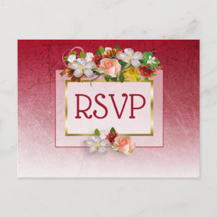 Red and Burgundy Floral Rose RSVP Postcards