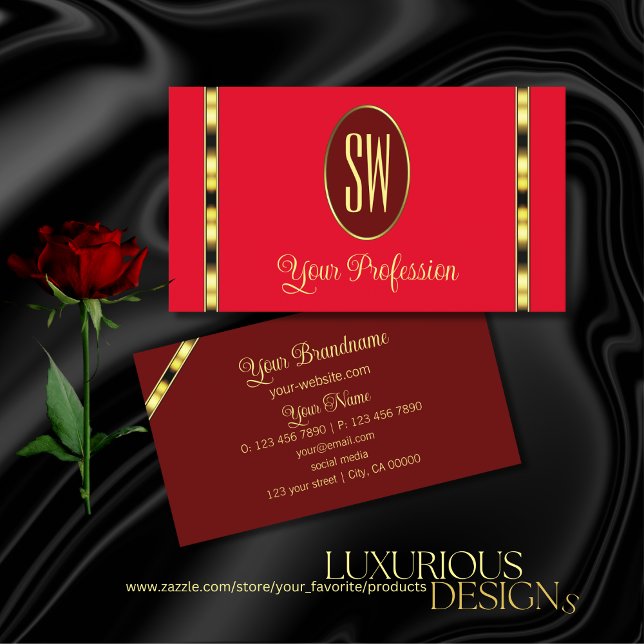 Red and Burgundy Modern with Monogram Professional Business Card (Creator Uploaded)