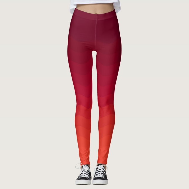 Red and Burgundy Ombre Waves Leggings (Front)