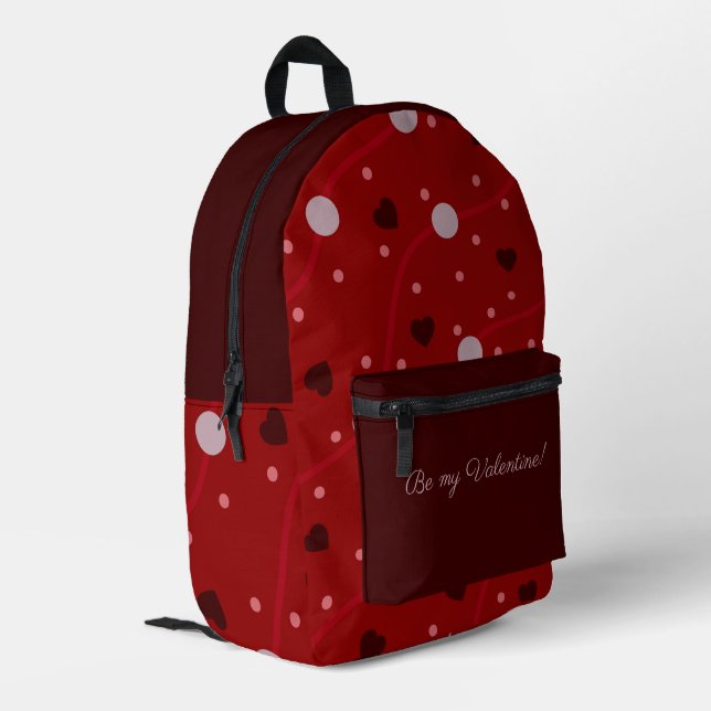 Red and Burgundy Polka Dots and Hearts Valentine Printed Backpack (Back Corner Left)