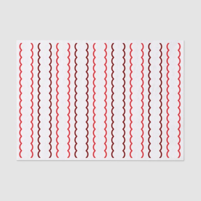 Red and Burgundy Simple Scallop Stripes Christmas Tissue Paper (Front)
