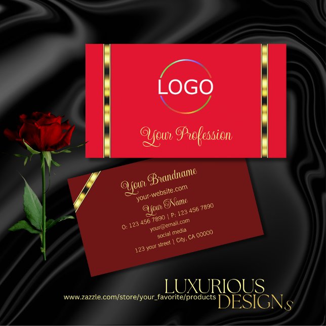 Red and Burgundy Stylish with Logo Professional Business Card (Creator Uploaded)
