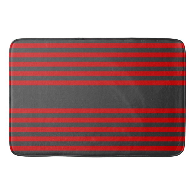 Red and charcoal five stripe pattern bath mat (Front)