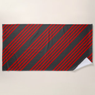 Red and charcoal five stripe pattern beach towel
