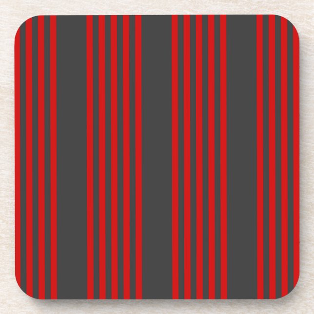 Red and charcoal five stripe pattern coaster (Front)