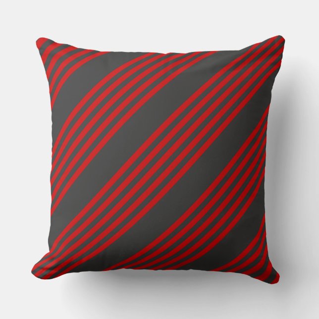 Red and charcoal five stripe pattern cushion (Front)