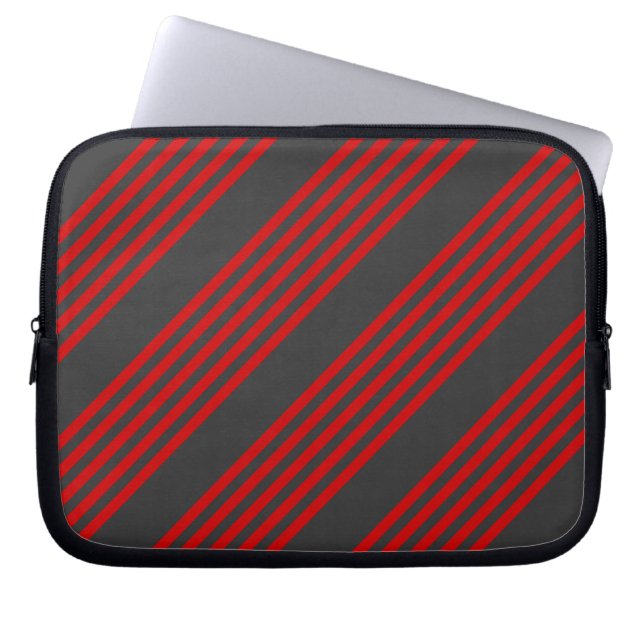 Red and charcoal five stripe pattern laptop sleeve (Front)