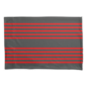 Red and charcoal five stripe pattern pillowcase
