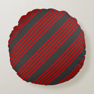 Red and charcoal five stripe pattern round cushion