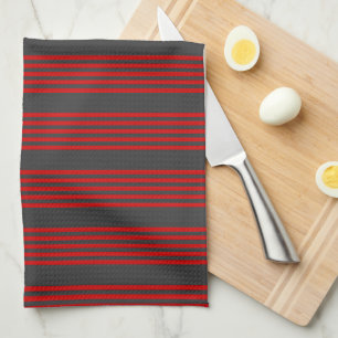 Red and charcoal five stripe pattern tea towel