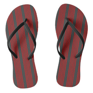 Red and charcoal five stripe pattern thongs