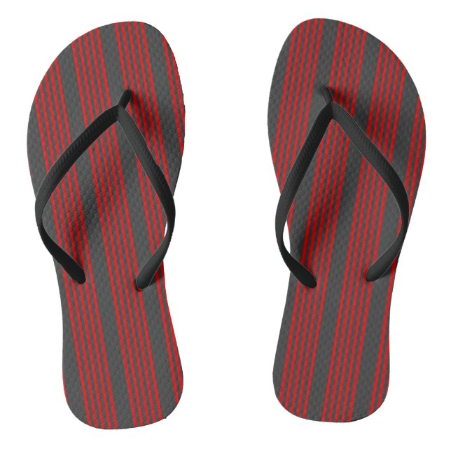 Red and charcoal five stripe pattern thongs (Footbed)