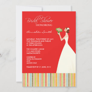 Red and Coloured Stripes Bridal Shower Invites