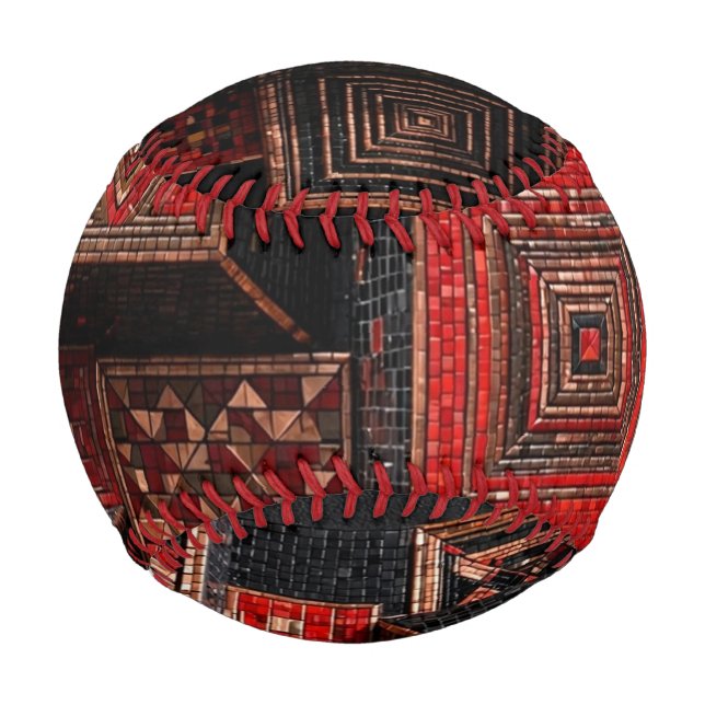 Red and Copper Geometric Mosaic - 3D Cubes Baseball (Front)
