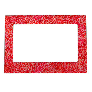 Red and coral flowers, dark red background magnetic frame
