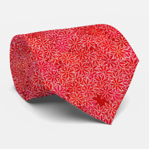 Red and coral flowers, dark red background tie