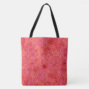 Red and coral flowers, dark red background tote bag