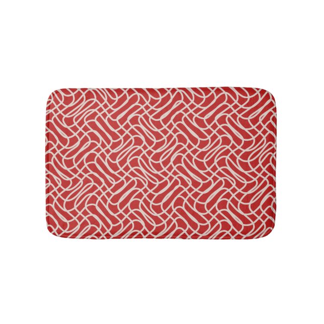 Red And Cream Abstract Line Pattern Bath Mat (Front)