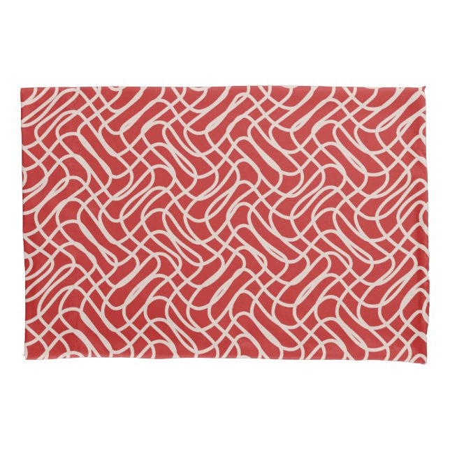Red And Cream Abstract Line Pattern Pillowcase (Front)