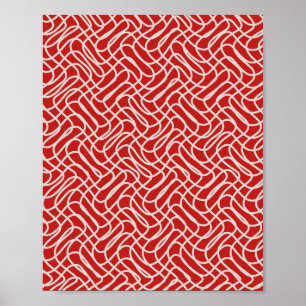 Red And Cream Abstract Line Pattern Poster