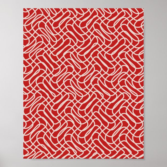 Red And Cream Abstract Line Pattern Poster (Front)