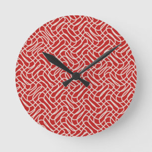 Red And Cream Abstract Line Pattern Round Clock
