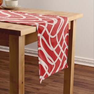 Red And Cream Abstract Line Pattern Short Table Runner