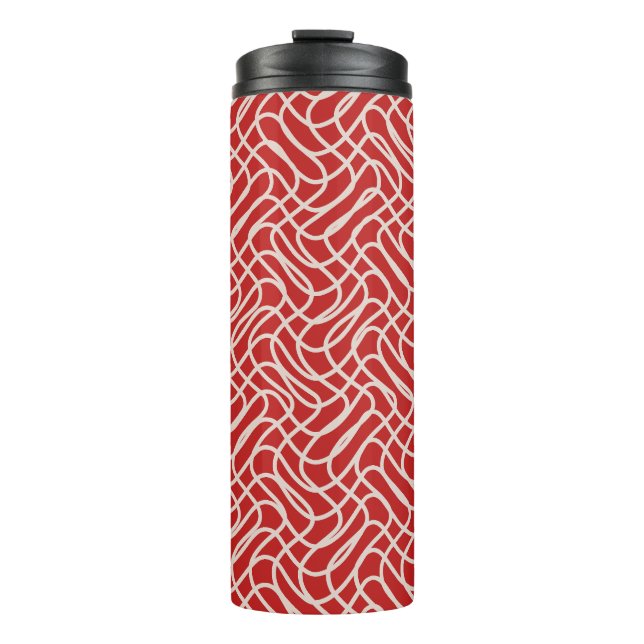 Red And Cream Abstract Line Pattern Thermal Tumbler (Front)