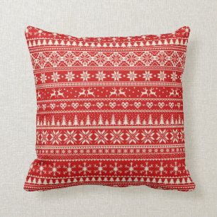 Red and cream Alpine Christmas pattern Cushion