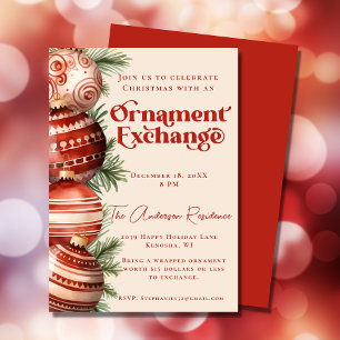 Red and Cream Christmas Ornament Exchange Invitation