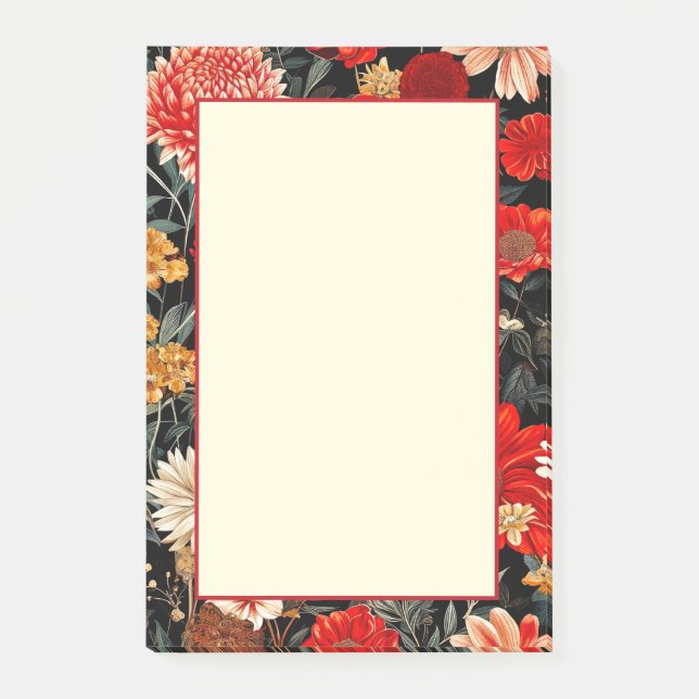 Red and Cream Dark Floral 4x6 Notes (Front)