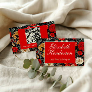 Red and Cream Dark Floral Calling Card