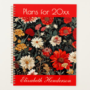 Red and Cream Dark Floral Large Planner