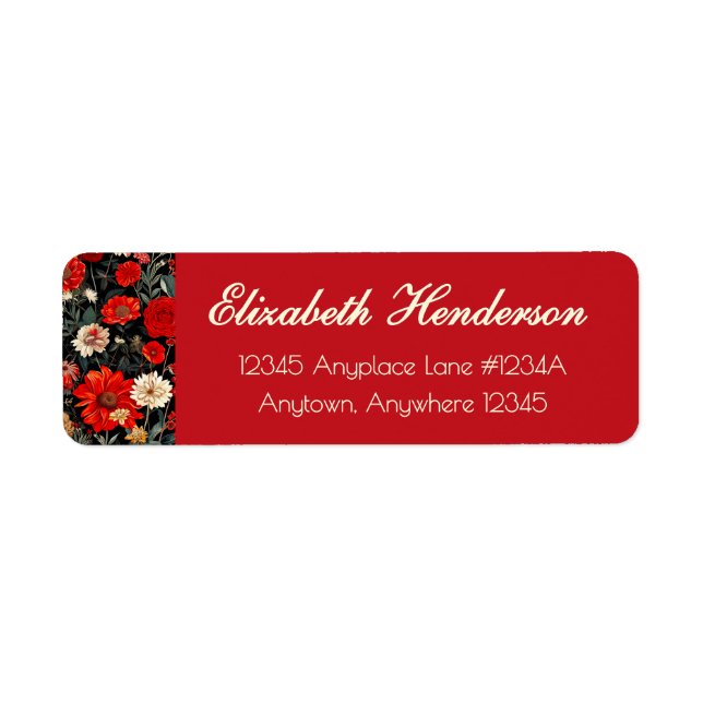 Red and Cream Dark Floral Return Address Label (Front)